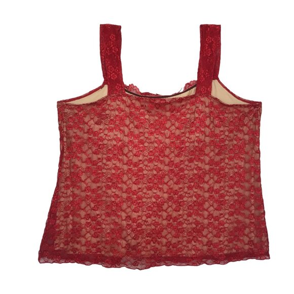 Y2K Red Stretchy Lace Sleeveless Camisole Women's Plus Size 26/28 - Picture 2 of 7